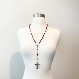 712 Vintage Italian red Crystal Beaded Rosary